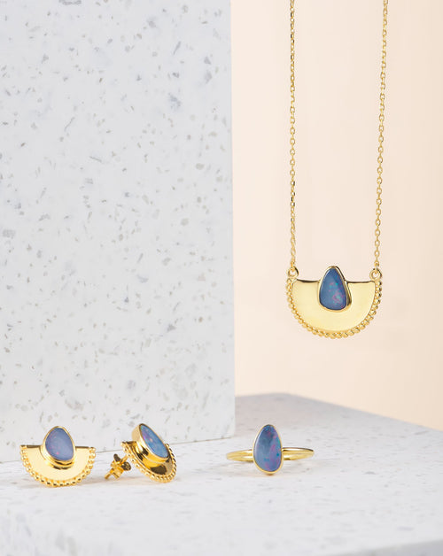 Handgemachtes Opal Set im Boho Look | 925 Silber - 5 Mikron Vergoldung | Fair und umweltschonend auf Bali handgefertigt | Opal Stein Necklace | VERLAN Jewellery | Fairfashion | Entdecke unseren Schmuck aus Bali