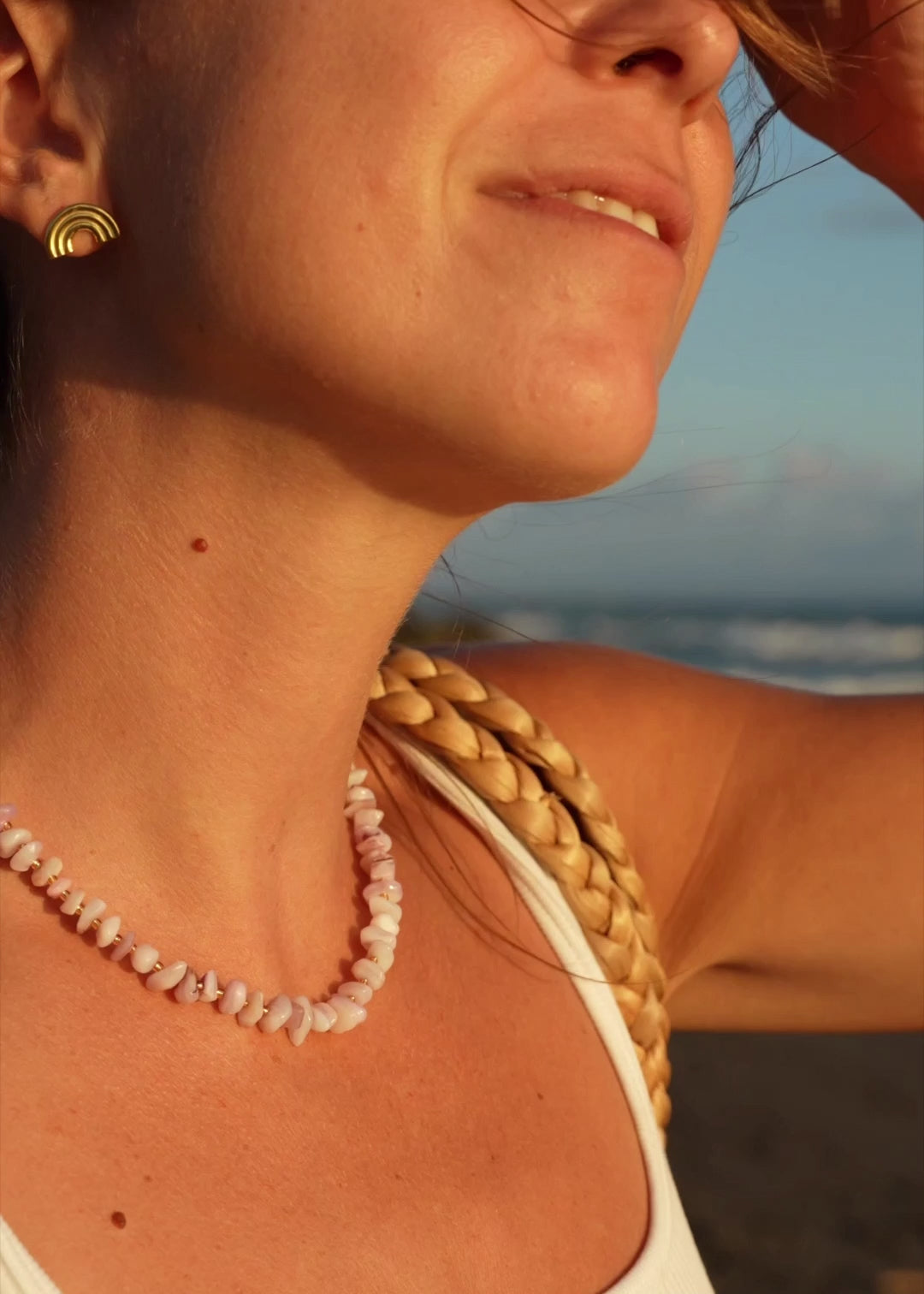 Choker mit Kunzit Steinen Handgemachte Kette von VERLAN Jewellery | Flexibel verstellbar mit rosanen Steinen | Fair und umweltschonend handmade in Bali