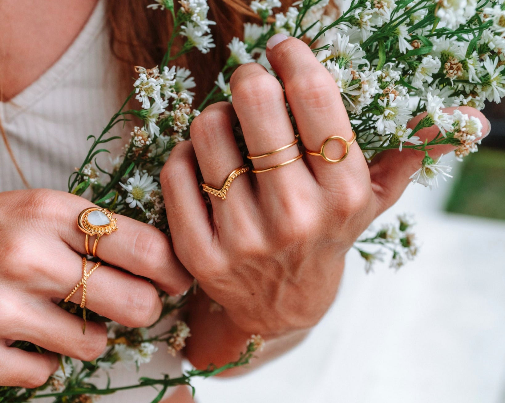Handmade with love | VERLAN Jewellery | Fairfashion | Handgemachte Ringe im Boho Look aus Bali | Fair und nachhaltig handgefertigter Schmuck | Verstellbarer Ring | Kombi & adjustable Ring | vergoldet | Bingin ring