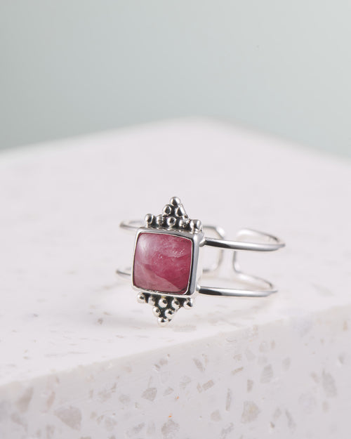 Handgemachter Schmuck | Echt Silber Ring mit Rhodochrosit | Fair & umweltschonend  VERLAN Jewellery | Anpassbarer Ring in der Größe verstellbar | Handmade in Bali | Verstellbarer Ring aus Sterling Silber - wasserfest | Handgemachter Schmuck aus Silber
